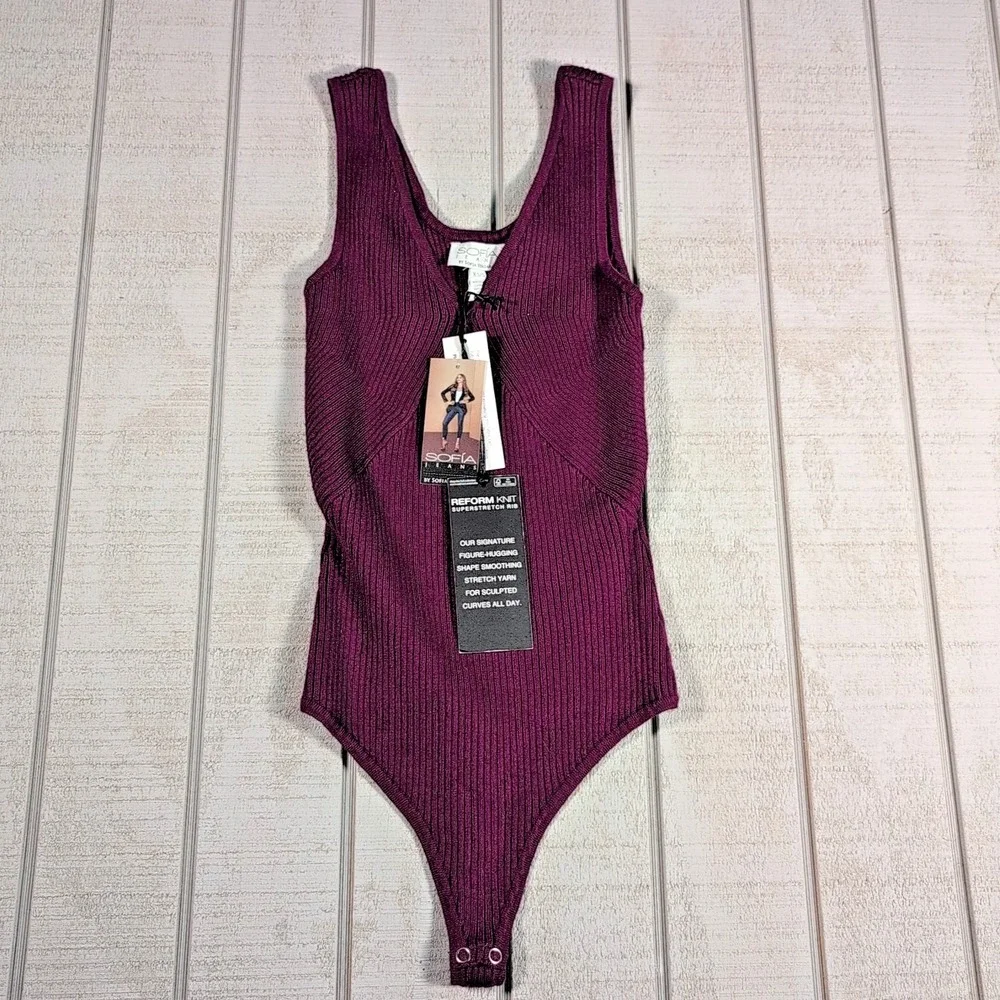 Sofia Vergara Sleeveless Sweater Bodysuit XS-S Plum Daily Active Wear New NWT XS - Picture 2 of 6